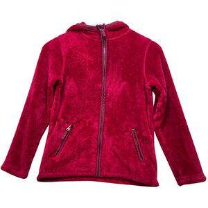 Lands' End Youth Fleece Zip Up Hooded Jacket Long Sleeve Size M Raspberry Red